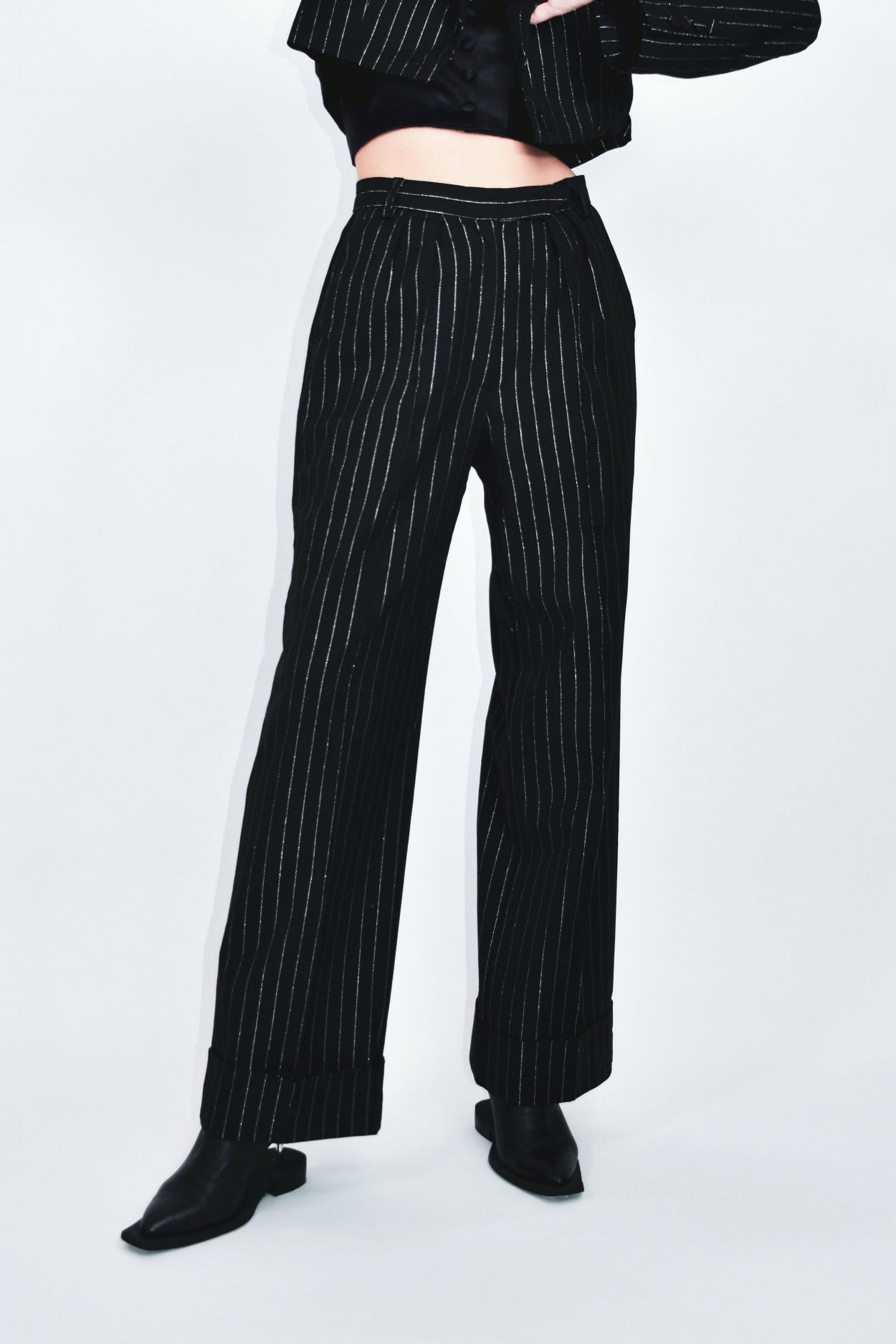 Lame Stripe High Waist Long Pants